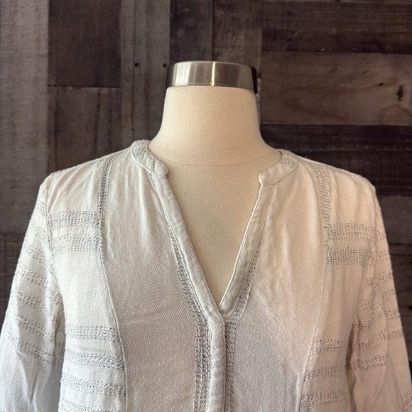 LOFT Lou & Grey peasant top XSmall Henley textured stripes coastal boho chic - Picture 3 of 12